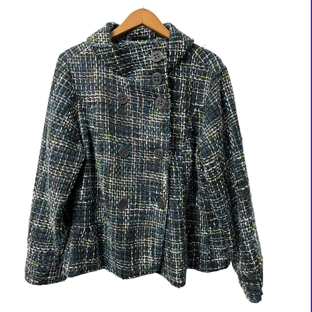 Women’s Plaid Tweed Button-Front Coat Jacket - Black Multi
